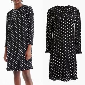 J.Crew Collection Black Star Print Silk Ruffle Dress Size 2